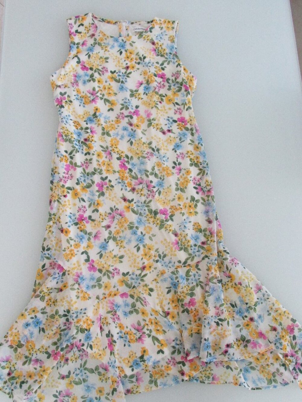 Calvin Klein (NWT) Women's Sleeveless Chiffon Asymmetrical Hem Midi Dress Size 8
